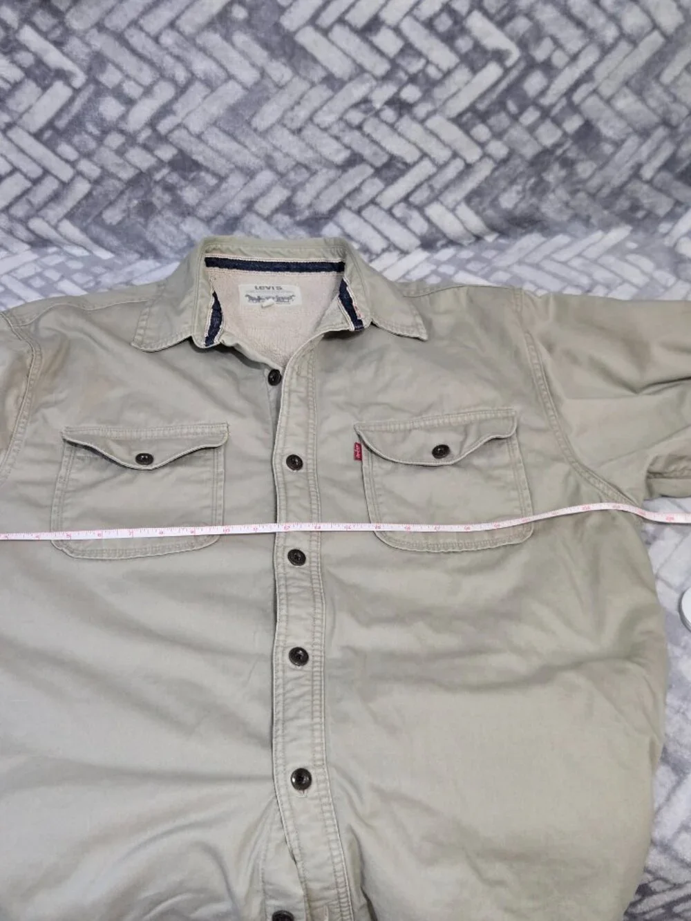 Vintage Y2K Levi's Sherpa Fleece Lined Button Up Shirt Jacket Shacket Mens L Tan